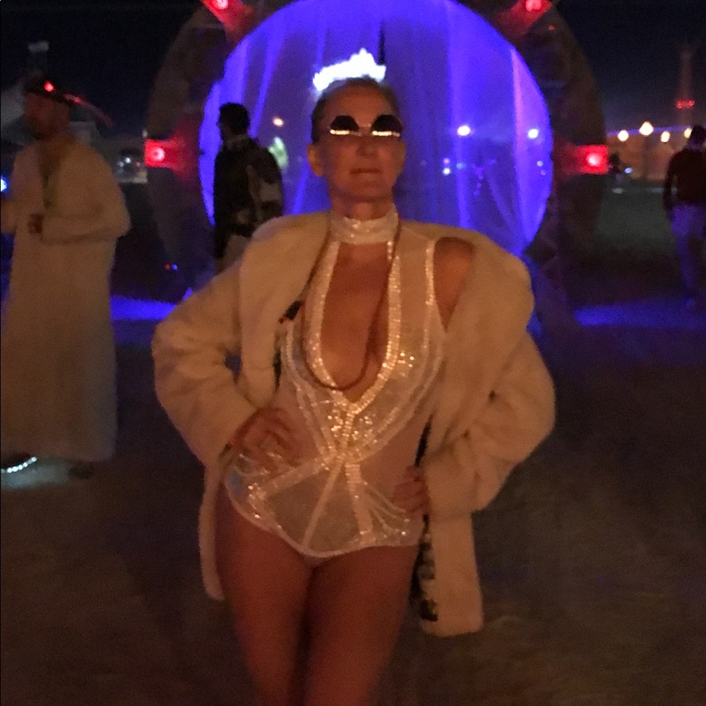 Burning Man/Coachella white embellished bodysuit. Size 6